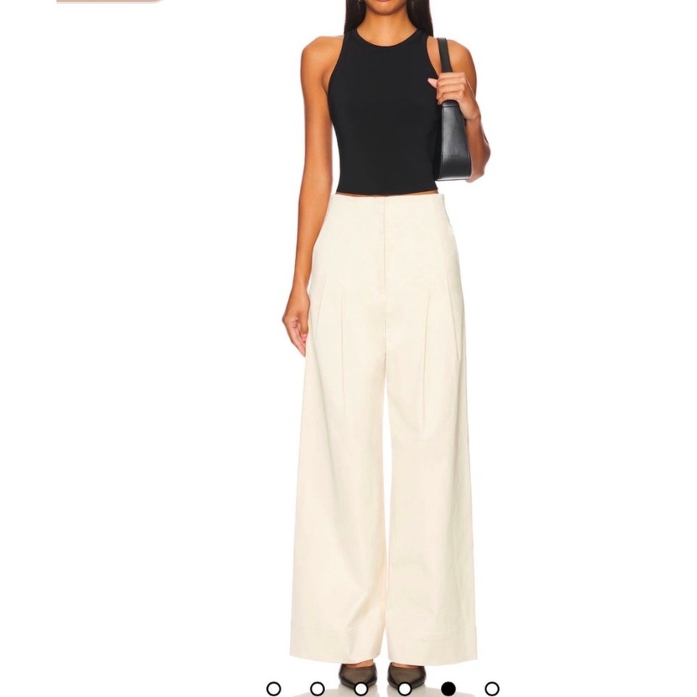 A.L.C. Bennett Women Sz 0 Cream High Rise Sateen Pleated Wide Leg Trouser Pants